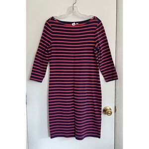 Gap Midi Jersey Stretch Dress Navy Red Striped Knit Shift Boatneck, Size M